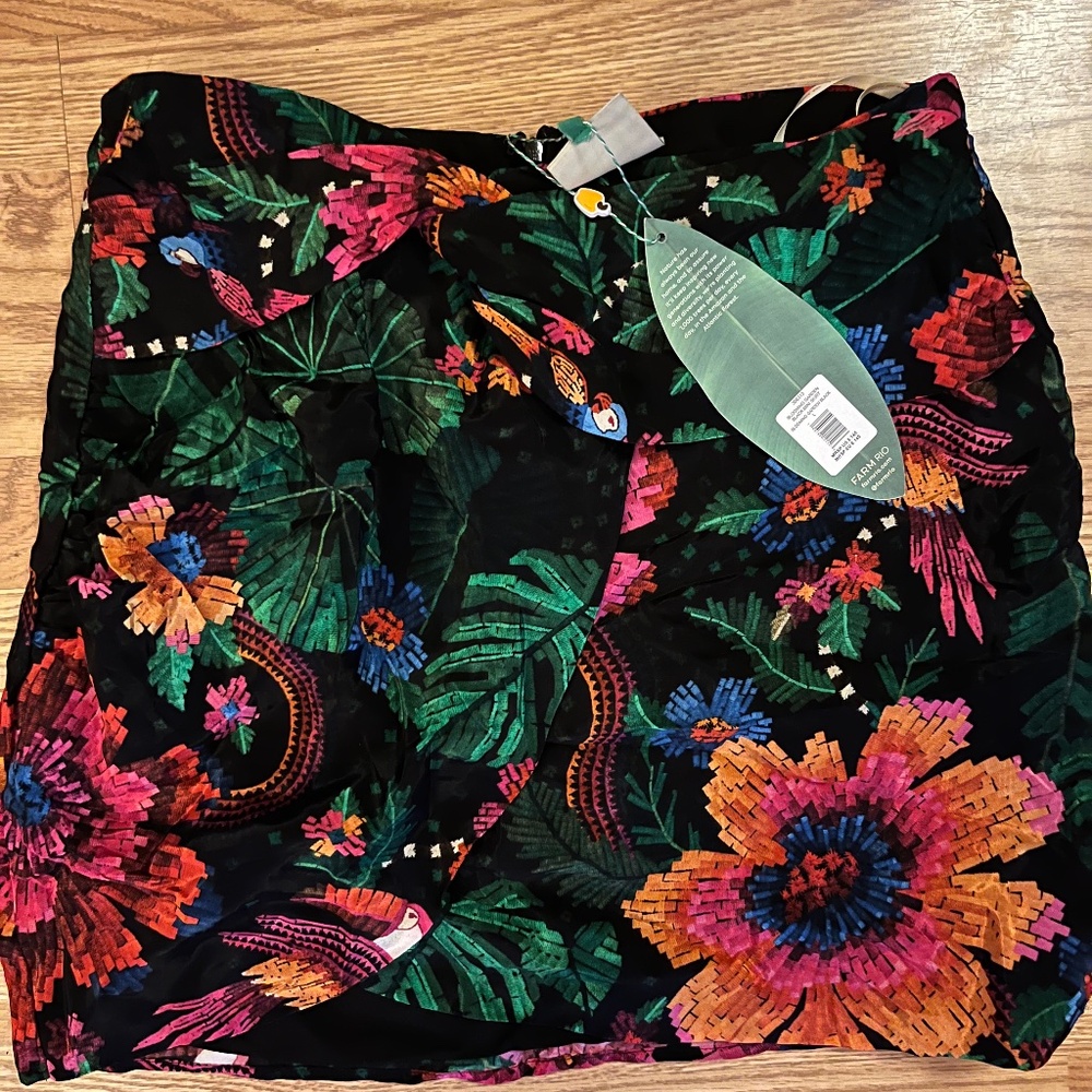 NWT Farm Rio Black Blooming Garden Black Floral Tropical Mini Skirt Size L